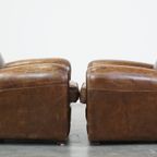 Set Van 2 Zeer Comfortabele Karaktervolle Generfde Rundleren Armchairs Met Een Tijdloos Design En thumbnail 3