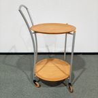 Wooden Serving Double Tray Table With Wooden Wheels thumbnail 2