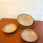 Set Of 4 Grès White-Glazed Ceramic Bowls* Stoneware Serving Dishes thumbnail 7