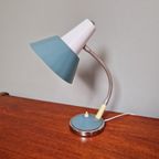 Vintage Bureaulamp Van Blauw En Wit Gelakt Metaal thumbnail 13