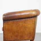 Karaktervolle, Vintage Cognac-Kleurige Clubfauteuil Gemaakt Van Schapenleer thumbnail 6