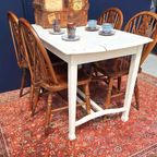 Brocante Vintage Landelijke Eikenhouten Witte Eettafel Tafel thumbnail 7