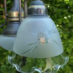 Antieke Koperen Lamp Met Geslepen Glazen Kapjes Bloem thumbnail 4