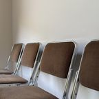 Vier Vintage Buisframe Stoelen Met Bruine Velour Stof thumbnail 11