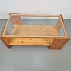 Vintage Pine Wood Brutalist Salontafel 1970 Glas Grenen thumbnail 5