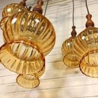 Vintage Grote Cascade Hanglamp Met 5 Glas En Hout Lampen thumbnail 14