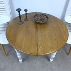 Landelijke Ronde Eiken Uitschuifbare Eettafel 120- 160 Cm thumbnail 3