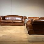 Chesterfield Look 3 Zits Bank + Fauteuil - Bruin - Leder thumbnail 2