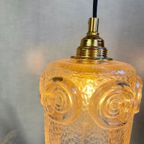 Hanglamp Amberkleurig Glas Goudkleurig Armatuur Jaren 70 thumbnail 3