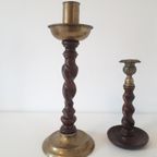Set Van 2 Antieke Kandelaar Engelse Messing Kandelaars thumbnail 5