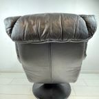 Vintage Lederen Italiaanse Fauteuil. Vintage Design Stoel. Zwart Leren Stoel thumbnail 6