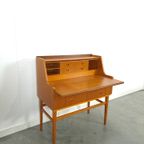 Zweeds Teak Secretaire Met Lades En Uitschuifbaar Blad, Bureau thumbnail 7