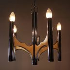 Midcentury Design 5 Arm Gaetano Sciolari Ceiling Lamp Chandelier Chrome thumbnail 3