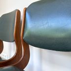 Vier Vintage Houten Eetkamerstoelen Met Groen Skai Leren Rug En Zitting thumbnail 10