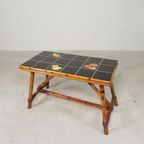 Rotan En Bamboe Salontafel Met Tegels, Tegeltafel, Jaren 50 thumbnail 6