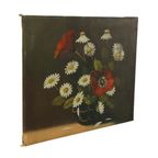 Bloemen Stilleven Schilderij Margrieten Klaproos Gesigneerd 47x38cm thumbnail 8
