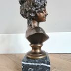 Prachtige Bronzen Buste Van Een Jonge Dame - 19e Eeuw thumbnail 8