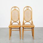 Set Van 2 Hoge Vintage Lichtbruine Bentwood Thonet Stijl Stoelen Model “lange Jan/ Long John” thumbnail 2