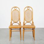 Set Van 2 Hoge Vintage Lichtbruine Bentwood Thonet Stijl Stoelen Model “Lange Jan/ Long John” thumbnail 2