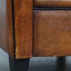 Comfortabele En Grote Vintage Cognac-kleurige Schapenleren Fauteuil/armchair Strak Afgewerkt thumbnail 12