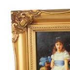 Charmant Schilderij Jong Meisje Gouden Lijst Lady Sybil Primrose thumbnail 12