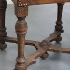 Set Van 2 Antieke Houten En Schapenleren Eetkamerstoelen Met Een Mooi Patina Uit Begin 1900 thumbnail 9