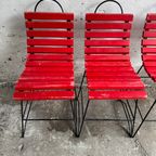 Red Slatted Chair With Black Metal Frame thumbnail 5