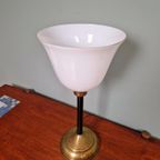Art Deco Lamp In Messing En Witte Opaline, 1920-30 thumbnail 9