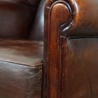 Comfortabele Engelse Stijl Schapenleren Oorfauteuil In Een Prachtige Diepe Cognac Kleur thumbnail 12