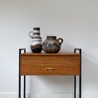 Vintage Houten Kastje Op Wielen Met Lade En Klep thumbnail 6