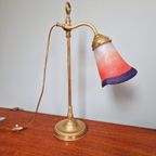 Art Deco Bureaulamp In Messing En Gesatineerd Glas, 1920-30 thumbnail 2