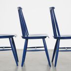 Set Van 3 Mooie Vintage Jaren ’60 Blauwe Houten Eetkamerstoelen/ Spijlen Stoelen thumbnail 4