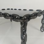 Vintage Brutalistische Zwarte Ijzeren Kettingschakel Salontafel Met Origineel Gerookt Glas, Jaren 70 thumbnail 3