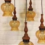 Vintage Grote Cascade Hanglamp Met 5 Glas En Hout Lampen thumbnail 5