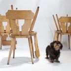 Set Van 6 Brutalist Licht Houten Stoelen Jaren 60 thumbnail 6