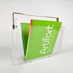 Magazine Holder - Design David Lange - Lucite - Messing - Plexiglas - Frankrijk - 70'S | Kerst thumbnail 4