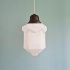 Skyscraper Art Deco Hanglamp In Witte Opaline, 1920-30 thumbnail 11