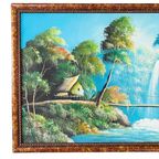 Vintage Indonesisch Olieverf Schilderij Xl Landschap Waterval thumbnail 4