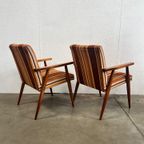 Tweetal Vintage Houten Fauteuils Met Gestreepte Stof, 1970’s thumbnail 14
