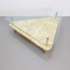 Vintage Traingel Brutalist Salontafel Marmer Glas Tafel '70 thumbnail 10