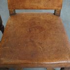 Set Van 2 Antieke Houten En Schapenleren Eetkamerstoelen Met Een Mooi Patina Uit Begin 1900 thumbnail 6