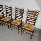 Set Of 4 Oak, Rustic, Farmhouse, Ladderback Dining Chairs With Rush Seats 1960S thumbnail 4