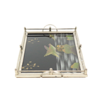 Vintage Dienblad Vogels Zwart Glas Chroom Jaren 50-60 Plateau 40X26Cm | Kerst thumbnail 10