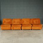 Midcentury Modulaire Zithoek/zitgroep – Velours Oranje – Jaren 70 thumbnail 2