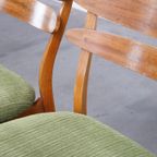 Set Van 3 Leuke Vintage Houten Design Eetkamerstoelen Uit De Jaren ’60 Met Groene Stoffen Zitting thumbnail 10