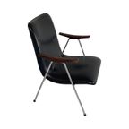 Lounge Chair - Dutch, Ca. 1960’S - Black Skai, Wooden Armrests And A Metal Frame - Attr. To Teefelen thumbnail 5