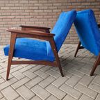 Set Vintage Deense Fauteuils Jaren 60 Ribstof Blauwe Stoelen thumbnail 10