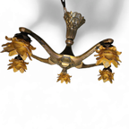 5 Arms Art Deco / Art Nouveau / Brass Hanging Lamp / Hand Blown Floral Shades thumbnail 7
