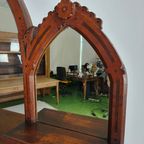 Zeldzaam 19e-eeuws Engels Arts & Crafts Eikenhouten Dressoir Van Pratt & Prince – Inlegwerk Met Zonnebloemmotie thumbnail 4