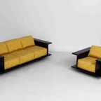 Zeldzame Mid-century 3-zitsbank Door Carlo Bartoli In Zwart Hout En Gele Stof thumbnail 15